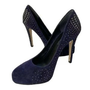 PRE -Loved BCBGeneration Prism Pumps Navy Suede Studded  4.75" Heels Sz 5.5